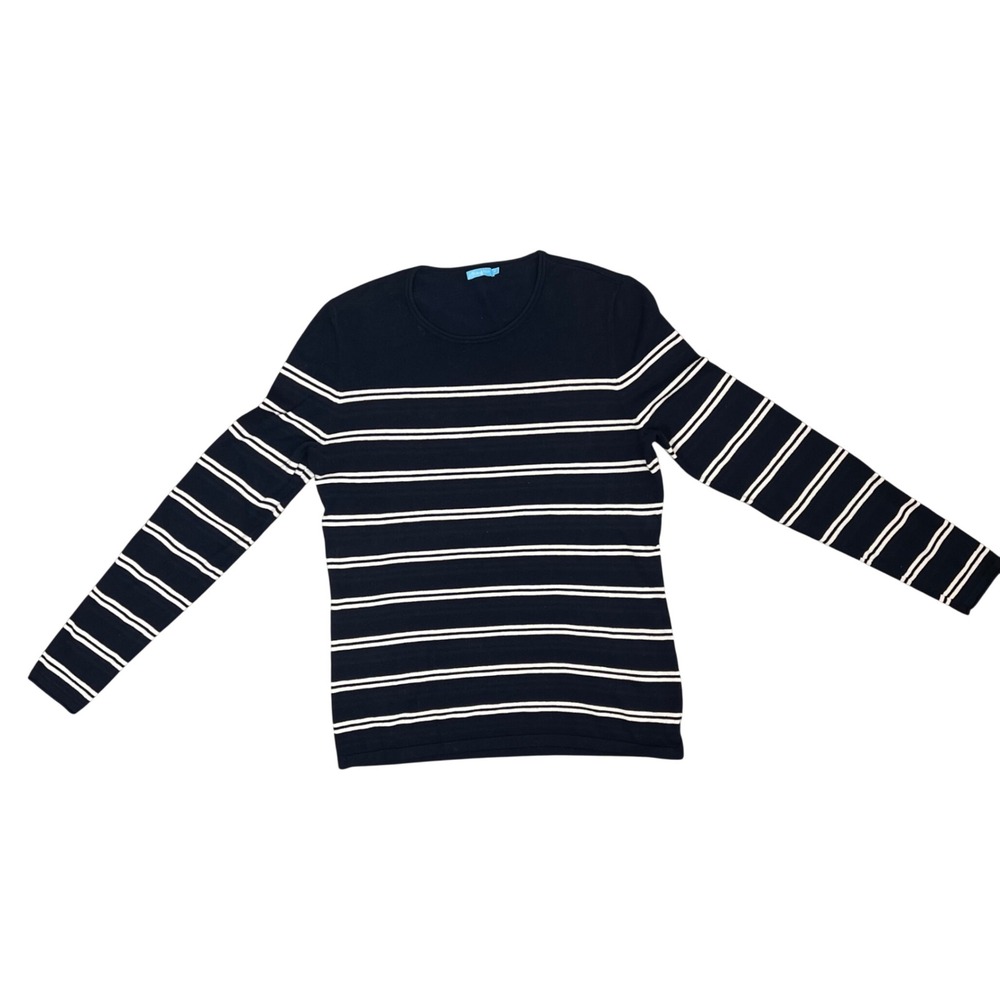 J. McLaughlin Navy White Striped Cotton Modal‎ Crew Neck Long Sleeve Top Medium
